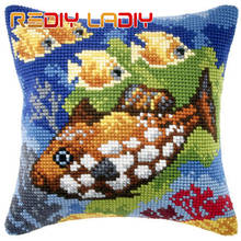 Cross Stitch Cushion Cartoon Fish Chunky Yarn Cross-Stitch Kits Needlework Pre-Printed Canvas Pillow Home Decor Art & Crafts 2024 - buy cheap