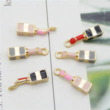 Julie Wang 6PCS Small Enamel Lipstick Charms Zinc Alloy Cosmetic Makeup Pendant Bracelet Jewelry Making Accessory 2024 - buy cheap