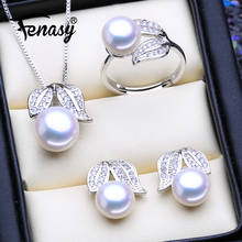 FENASY-Conjunto de joyería de plata de ley 925 para mujer, aretes de perla Natural, colgante bohemio personalizado, cadena, collar, anillo 2024 - compra barato