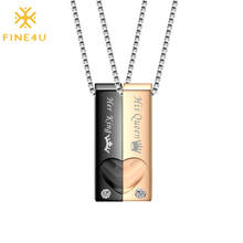 FINE4U N527 Gift for Lover His Queen Her King Stainless Steel Couple Necklace Matching Set (His Queen Her King Necklace) 2024 - buy cheap