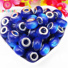 10 Pcs Blue Color Cat Eye Evil Eye Bead Big Hole Murano Beads Spacer Charms Fit Pandora Bracelet DIY Crafts Women Jewelry Kit 2024 - buy cheap