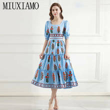 MIUXIMAO Luxurious 2020 Summer Dress Women Flower Embroidery Dress Solid Slim Office Lady Casual Cotton Dress Women Vestidos 2024 - buy cheap