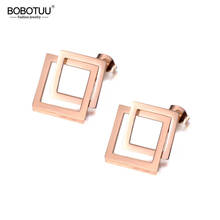 BOBOTUU Fashion Stainless Steel Double Hollow Square Geometric Earrings Rose Gold Handmade Ear Jewelry For Women Girls BE19168 2024 - buy cheap