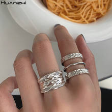 HUANZHI 2020 New 925 Sterling Silver Tin Foil Multilayer Irregular Concave Convex Opening Adjustable Rings for Women Jewelry 2024 - buy cheap