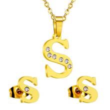 LUXUKISSKIDS Initial Wedding Dubai Jewelry Sets Gold CZ Necklace Stud Earrings For Women Fashion Alphabet Letters Jewelry Sets 2024 - buy cheap