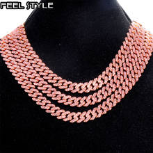 Hip Hop 12MM Full Iced Out Paved Pink Rhinestones Miami Prong Cuban Chain CZ Bling Rapper Necklaces Bracelets For Men Jewelry 2024 - buy cheap
