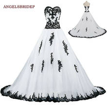 Angelsbridep милое бальное платье свадебное платье с черной аппликацией длиной до пола платья невесты из Саудовской Аравии на шнуровке 2024 - купить недорого