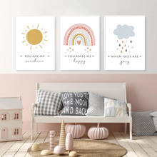 Pegatinas de pared autoadhesivas, póster de dibujos animados de sol, nube, Arco Iris, carteles artísticos de pared, impresiones de imágenes para decoraciones del hogar de la sala de estar 2024 - compra barato