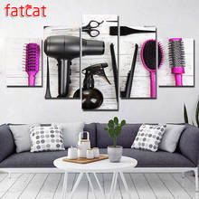 Fatcat pintura diamante 5 peças pôsteres de salão de beleza cosmetologia e cabeleireiro completo quadrado bordado aegatos 2024 - compre barato