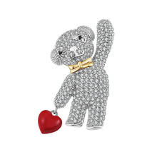 Broches de cristal de urso, animais fofos, doce, suporte de pelúcia, esmalte, pinos de coração vermelho, broche de ouro, broche de laço, moda feminina 2024 - compre barato