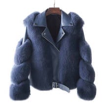 Женское меховое пальто из натуральной кожи, верхняя одежда из натуральной овечьей кожи с ремнем, пальто из натурального меха лисы 2024 - купить недорого