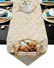 Highland Cow Sitting On Sofa Table Runner Wedding Table Decor Flower Cake Tablecloth and Placemat Christmas Decor 2024 - buy cheap