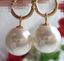 Free Shipping   Natural 16mm White Round Sea Shell Pearl Earrings 2024 - buy cheap