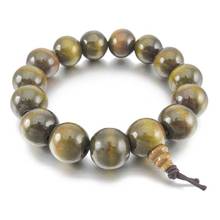 Pulsera de madera de 15mm, pulsera de eslabones, Budista Tibetano, Buda de sándalo verde, cuentas de oración, nudo chino, Mala, elástica 2024 - compra barato