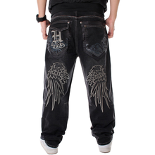 Calça jeans masculina hip-hop bordada, para dança de rua, preto, solto, macacão, hip hop, plus size 30-46 2024 - compre barato