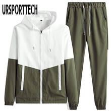 URSPORTTECH Tracksuit Men Set Spring Patchwork Hoodie Jacket + Trousers Male Tracksuit Sportswear Workout Gym Suit Man Clothing 2024 - buy cheap