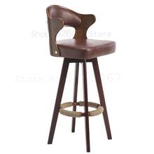 Барный стул, твердая древесина, современная простая Бытовая спинка, вращающийся барный стул, барный стул, молочный чай, кофейня, стул для переднего стола 2024 - купить недорого