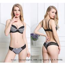 New bra striped sexy lingerie set gathered thin section bra European and American lace bra set breathable self-cultivation 2024 - buy cheap