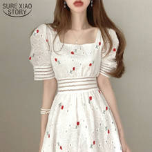 Женское платье с цветочной вышивкой, белое вечерние жевное платье с коротким рукавом, летнее ажурное платье для выпускного вечера, модель 2021 в Корейском стиле, 14394 2024 - купить недорого