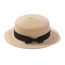 Простой летний наряд для родителей и ребенка Пляжная Шляпа женская Повседневная Панама шляпа Женская Брендовая женская обувь на плоской подошве бант края соломенная шляпа для девочек шляпа от солнца 2024 - купить недорого