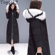 Tcyeek jaqueta de inverno feminina grande de raposa roupas com capuz 2020 grosso quente longo 90% casaco enchimento feminino jaqueta preta feminina inverno cn1554 2024 - compre barato