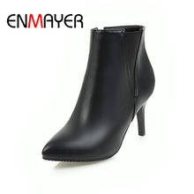 ENMAYER New Fashion women pointed toe solid zip ankle lady high heel thin heel boots Big size 34-43  women shoes 2024 - buy cheap