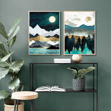 Pintura abstrata de tela para sala, pôster de paisagem da montanha da floresta e pôster para parede 2024 - compre barato