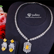 Роскошный комплект ювелирных изделий CC, серьги-капли, ожерелье для женщин, подвеска, женские свадебные аксессуары, невеста, геометрический кристалл, серебро T0186 2024 - купить недорого