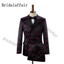 Bridalaffair Double Breasted Men's Black Suits 2021Hot Pink Jacqaurd Wedding Groom Tuxedo Trim Shawl Lapel Blazer Pants Vest set 2024 - buy cheap