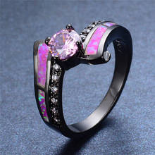 Elegant Pink/Blue Fire Opal Round Zircon Rings For Women Vintage Black Gold Filled CZ Stone Engagement Ring Lady Wedding Jewelry 2024 - buy cheap