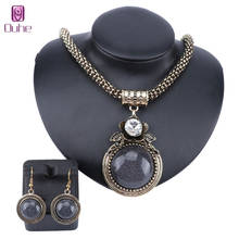 Conjunto de joyas redondas de cristal para mujer, aretes y collar con gemas doradas Retro de Dubái, para traje de boda nigeriano, regalo de fiesta 2024 - compra barato