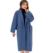 Женское осенне-зимнее шерстяное пальто размера плюс, модное свободное тонкое корейское синее пальто средней длины, Женская куртка, пальто 2024 - купить недорого