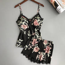 Women	Pajamas Set Floral V Neck Sleeveless + Shorts 2PCS Sexy Ladies Sleepwear Femme Summer Nightwear Homewear 2024 - buy cheap