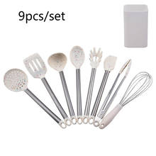 Conjunto de utensílios de cozinha com 8 utensílios de silicone, utensílios de cozinha, colher, espátula, clipe, batedor de ovos, com balde de armazenamento 2024 - compre barato