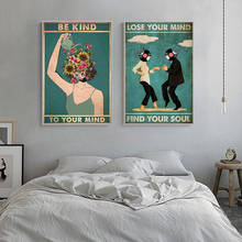 Saúde mental arte ser gentil para sua mente citações pintura em tela cartazes e impressões dançando juntos arte da parede do vintage sala de estar 2024 - compre barato