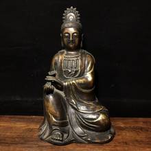 9" Chinese old antique bronze handcarved ruyi guanyin Buddha statue 2024 - buy cheap