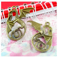 Pingentes do dragon loong 30 peças, amuletos 37x34mm, joias antigas de bronze vintage, colar para pulseira diy 2024 - compre barato