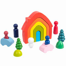 Детский Радужный строительный блок, деревянные Обучающие игрушки Монтессори для детей, креативный укладочный баланс, Дженга, головоломка, обучающая игра 2024 - купить недорого