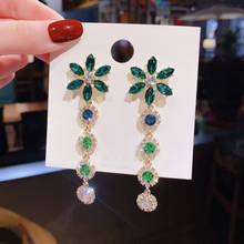 Pendientes bohemios de cristal verde para mujer, aretes colgantes con flecos y flores, regalo de joyería, novedad de 2020 2024 - compra barato