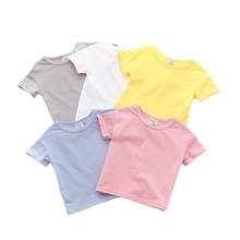 Camiseta de algodón para niños y niñas, camisa de manga corta con cuello redondo, de Color sólido, suave 2024 - compra barato
