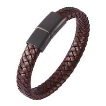 Brown Vintage Braided Leather Men Bracelet Stainless Steel Magnetic Clasp Fashion Leather Bangle Retro Male Accessories SP0449 2024 - buy cheap