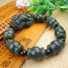 Pulseras de Jade Natural para hombres y mujeres, amuleto de la suerte, cuentas redondas de XinJiang, HeTian, PiXiu, envío directo 2024 - compra barato