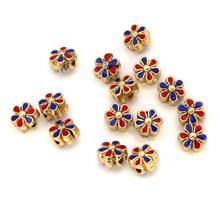 Tibetan Gold Blue Red Metal Flower Spacer Enamel Beads For Jewelry Making handmade Diy Bracelet Necklace Accessories Wholesale 2024 - buy cheap