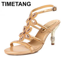 TIMETANGWomen Party Sandals Flowers Rhinstone Summer Luxury Thin Heel Sandals Women Open Toe Wedding Shoes Big Size 43 44E1078 2024 - buy cheap
