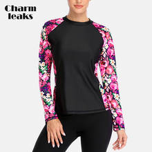 Charmleaks Women Rash Guard Top Swimwear Long Sleeve Rashguard Diving Shirts Surfing Top Retro Print Swimsuit Shirt UPF 50+ 2024 - buy cheap