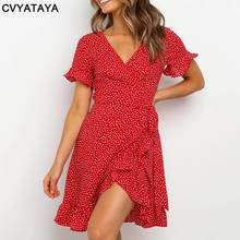 Vestido de verano rojo con escote triangular de flores, de manga ancha 2024 - compra barato
