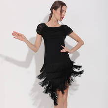 Vestido de baile latino de salón moderno para adulto, ropa de baile de Salsa y Tango con flecos, negra, para actuaciones 2024 - compra barato