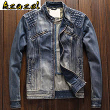 Personality Biker Denim Jacket Youth Mens Plus Size XXXL European Trending Motorcycle Mens Jeans Jackets Overcoats New A204 2024 - buy cheap