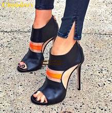 Choudory-Sandalias recortadas de Color negro y naranja para mujer, zapatos de vestir finos de tacón alto con punta opente, calzado de gladiador para fiesta, talla 47 2024 - compra barato