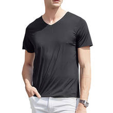 Летняя Повседневная Мужская футболка, одноцветная Мужская футболка с v-образным вырезом, модные топы, уличная одежда, облегающие мужские футболки с коротким рукавом, мужские футболки 2024 - купить недорого